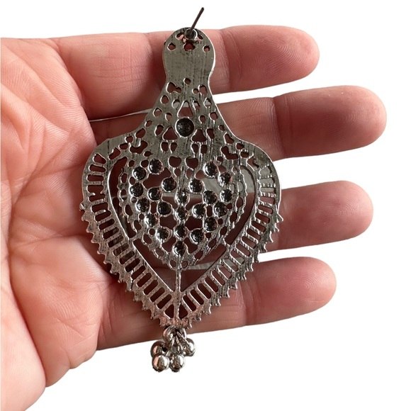 Ancient Style Silver Cutout Metal Drop Earrings - Picture 2 of 4